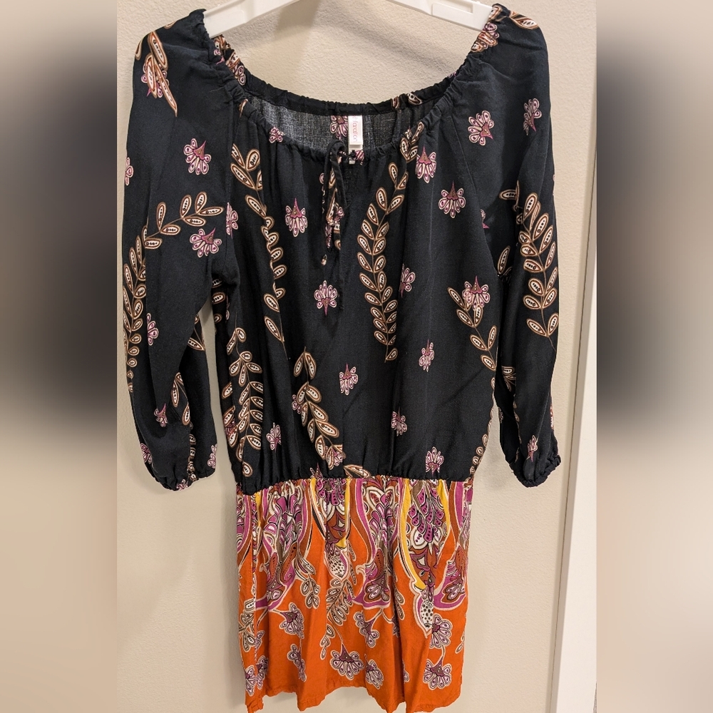 Xhilaration Black Top Orange Paisley Boho Dress
